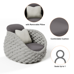 Cocaro Garden Aluminium & Rope Weave Lounge Chair in Grey - thumbnail 3