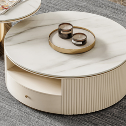 Mytures Modern Round Nesting Coffee Table with Storage White Sintered Stone Set of 2 - thumbnail 5