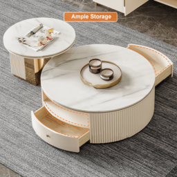 Mytures Modern Round Nesting Coffee Table with Storage White Sintered Stone Set of 2 - thumbnail 9
