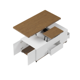 Minimalist Rectangle White & Walnut Extendable TV Stand & Lift Top Coffee Table Set - thumbnail 5