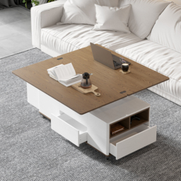 Minimalist Rectangle White & Walnut Extendable TV Stand & Lift Top Coffee Table Set - thumbnail 2