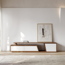 Minimalist Rectangle White & Walnut Extendable TV Stand & Lift Top Coffee Table Set - thumbnail 6