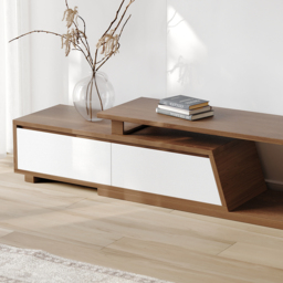 Minimalist Rectangle White & Walnut Extendable TV Stand & Lift Top Coffee Table Set - thumbnail 9