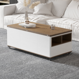 Minimalist Rectangle White & Walnut Extendable TV Stand & Lift Top Coffee Table Set - thumbnail 3