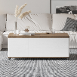 Minimalist Rectangle White & Walnut Extendable TV Stand & Lift Top Coffee Table Set - thumbnail 4