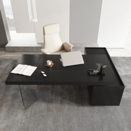 180 cm Modern Black L-Shape Executive Desk with Side Cabinet Height Adjustable Desktop Standing Desk with Clear Arcylic Leg - thumbnail 6