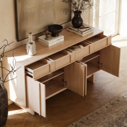 152 cm Mid-Century Modern Wooden Sideboard Buffet with Storage - thumbnail 6