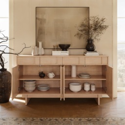 152 cm Mid-Century Modern Wooden Sideboard Buffet with Storage - thumbnail 5