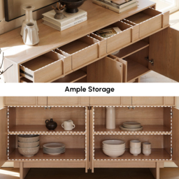 152 cm Mid-Century Modern Wooden Sideboard Buffet with Storage - thumbnail 7