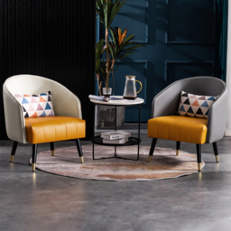 Modern Gray Accent Chair Microfiber Leather Slipper Chair Living Room Set of 2 - thumbnail 3
