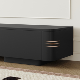 274 cm Black Modern Wood Extendable TV unit with 4 Drawer Retracted Cream Media Console - thumbnail 8