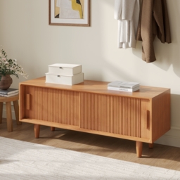 1200mm Solid Rubberwood Natural Entryway Bench with Storage - thumbnail 2
