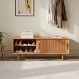 1200mm Solid Rubberwood Natural Entryway Bench with Storage - thumbnail 3
