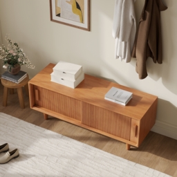 1200mm Solid Rubberwood Natural Entryway Bench with Storage - thumbnail 6
