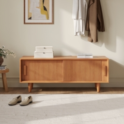 1200mm Solid Rubberwood Natural Entryway Bench with Storage - thumbnail 5