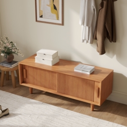 1200mm Solid Rubberwood Natural Entryway Bench with Storage - thumbnail 4