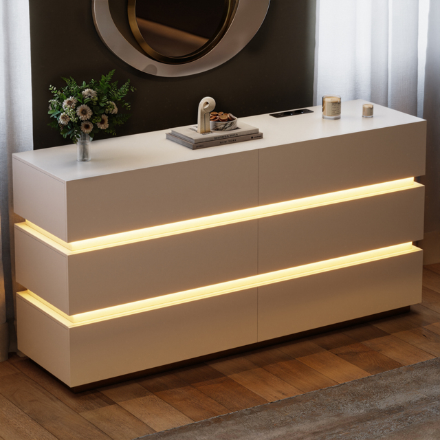 Lumio 1500 mm LED 6-Drawer Dresser with Charging Station - image 1