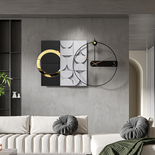 750mm Large Metal Geometric Wall Clock with Wood Pointer Modern Home Decor Black & Gray - image 1