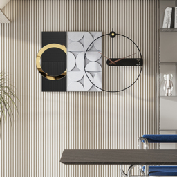 750mm Large Metal Geometric Wall Clock with Wood Pointer Modern Home Decor Black & Gray - thumbnail 4