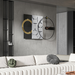 750mm Large Metal Geometric Wall Clock with Wood Pointer Modern Home Decor Black & Gray - thumbnail 5