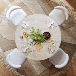Aura 120 cm Round Faux Travertine Sintered Stone Dining Table, Fluted Base, Seats 4 - thumbnail 5