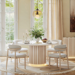 Aura 120 cm Round Faux Travertine Sintered Stone Dining Table, Fluted Base, Seats 4 - thumbnail 3