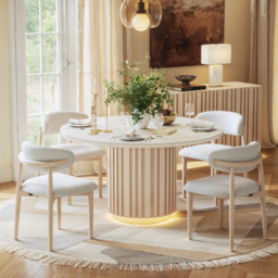 Aura 120 cm Round Faux Travertine Sintered Stone Dining Table, Fluted Base, Seats 4 - thumbnail 2