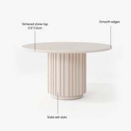 Aura 120 cm Round Faux Travertine Sintered Stone Dining Table, Fluted Base, Seats 4 - thumbnail 9
