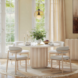 Aura 120 cm Round Faux Travertine Sintered Stone Dining Table, Fluted Base, Seats 4 - thumbnail 4