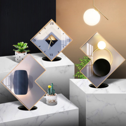 3Pcs Modern Geometric Wall Clock Decor Set Canvas Painting Wall Clocks with Gold Frame - thumbnail 8