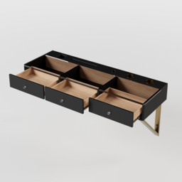 Glass Modern Floating Black Dressing Table with Tempered Top & Drawers Wall Mounted Beauty Station - thumbnail 9