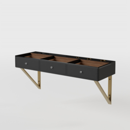 Glass Modern Floating Black Dressing Table with Tempered Top & Drawers Wall Mounted Beauty Station - thumbnail 7