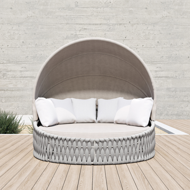 Cocaro 2 PCS Adjustable Patio Outdoor Daybed Round Sectional with Canopy Exterior Furniture in Warm White Cushion & Pillow Included - image 1
