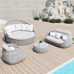 Cocaro 2 PCS Adjustable Patio Outdoor Daybed Round Sectional with Canopy Exterior Furniture in Warm White Cushion & Pillow Included - thumbnail 5