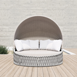 Cocaro 2 PCS Adjustable Patio Outdoor Daybed Round Sectional with Canopy Exterior Furniture in Warm White Cushion & Pillow Included