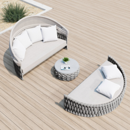 Cocaro 2 PCS Adjustable Patio Outdoor Daybed Round Sectional with Canopy Exterior Furniture in Warm White Cushion & Pillow Included - thumbnail 6