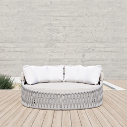 Cocaro 2 PCS Adjustable Patio Outdoor Daybed Round Sectional with Canopy Exterior Furniture in Warm White Cushion & Pillow Included - thumbnail 3