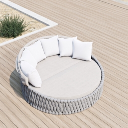 Cocaro 2 PCS Adjustable Patio Outdoor Daybed Round Sectional with Canopy Exterior Furniture in Warm White Cushion & Pillow Included - thumbnail 4