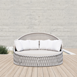 Cocaro 2 PCS Adjustable Patio Outdoor Daybed Round Sectional with Canopy Exterior Furniture in Warm White Cushion & Pillow Included - thumbnail 2