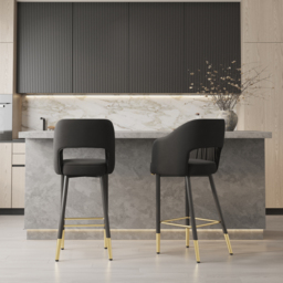 Modern Black Velvet Bar Stool Upholstery with Back and  Footrest - thumbnail 3