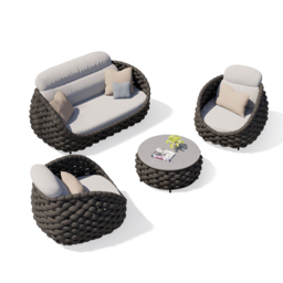 Cocaro 4 Pieces Woven Rope Garden Sofa Set Faux Marble Top Coffee Table in Black & Grey - thumbnail 6