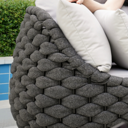 Cocaro 4 Pieces Woven Rope Garden Sofa Set Faux Marble Top Coffee Table in Black & Grey - thumbnail 4