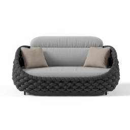 Cocaro 4 Pieces Woven Rope Garden Sofa Set Faux Marble Top Coffee Table in Black & Grey - thumbnail 7