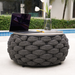 Cocaro 4 Pieces Woven Rope Garden Sofa Set Faux Marble Top Coffee Table in Black & Grey - thumbnail 5