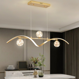 4-Light LED Linear Kitchen Island Lighting in Gold with Glass Globe Shade Dimmable - thumbnail 9