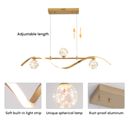 4-Light LED Linear Kitchen Island Lighting in Gold with Glass Globe Shade Dimmable - thumbnail 5