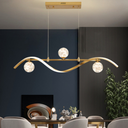 4-Light LED Linear Kitchen Island Lighting in Gold with Glass Globe Shade Dimmable - thumbnail 2