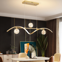 4-Light LED Linear Kitchen Island Lighting in Gold with Glass Globe Shade Dimmable - thumbnail 7