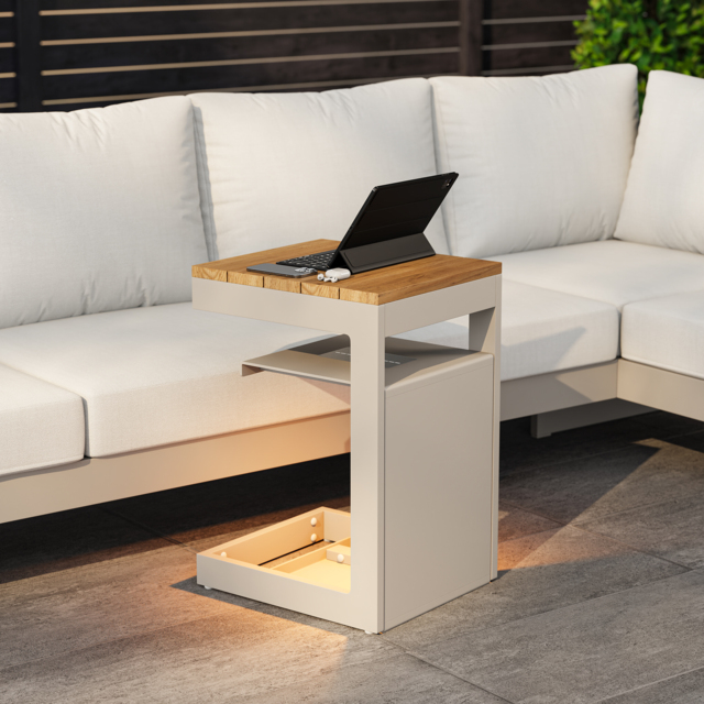 Tevara Outdoor Teak Aluminium Sand Side Table with Solar Light - image 1