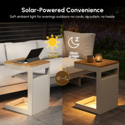 Tevara Outdoor Teak Aluminium Sand Side Table with Solar Light - thumbnail 9